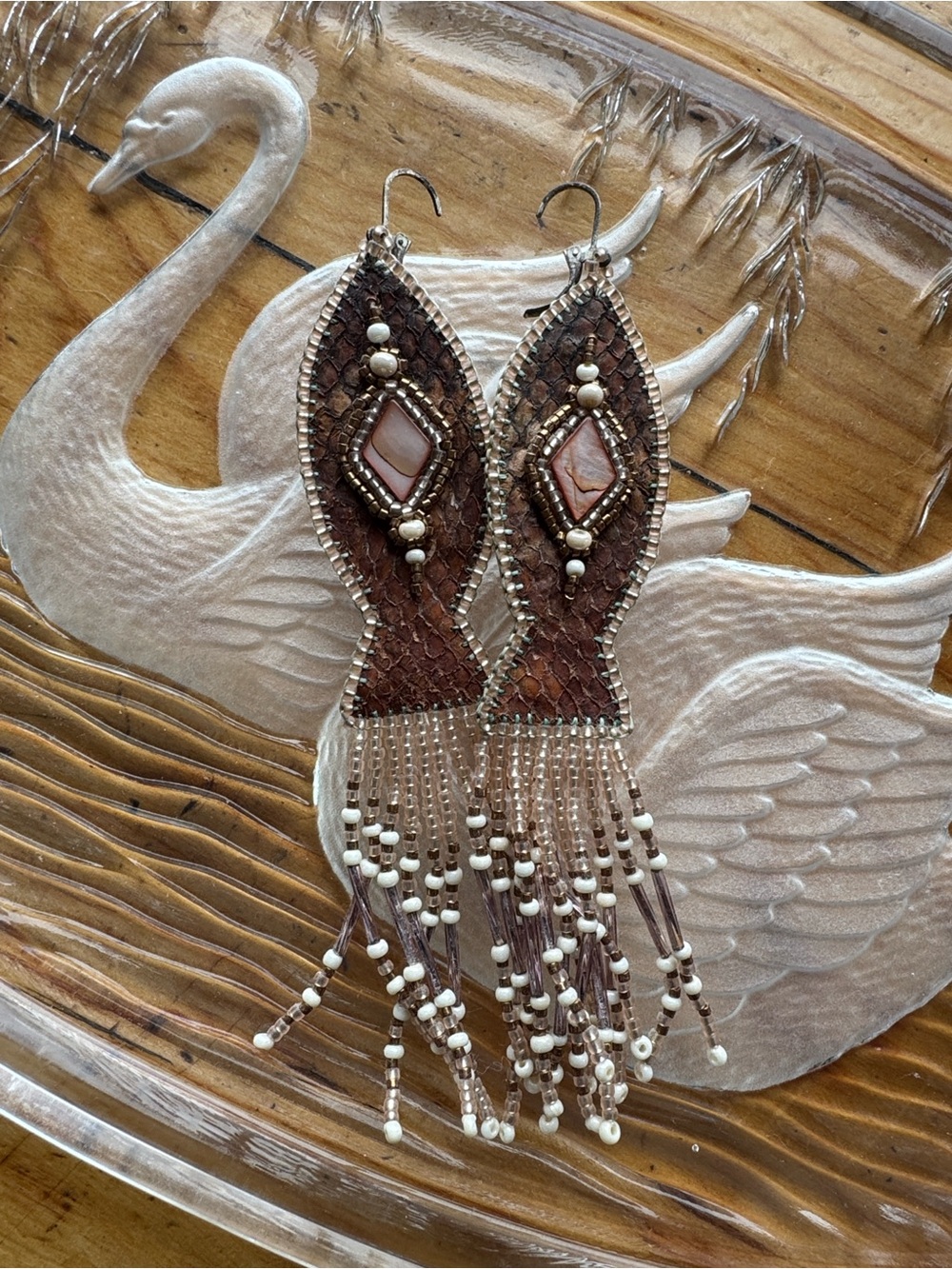 Salmon skin beaded statement piece earrings - Indigenous Alaska Native Creator